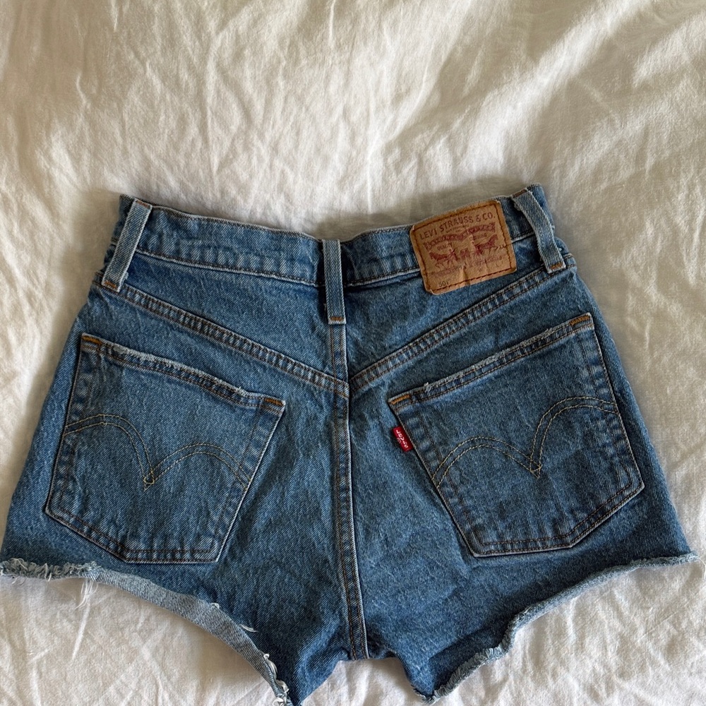 Levi's Blue Distressed High-Rise Denim Cutoff Shorts